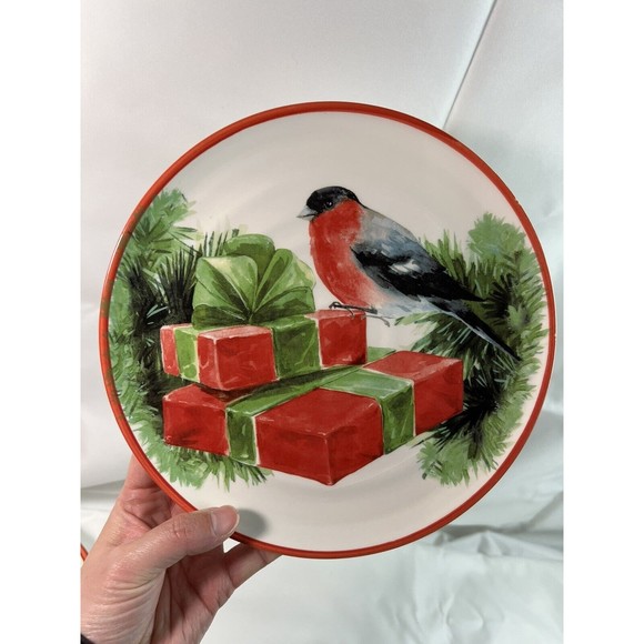 Ceramica Cuore Italy Christmas Holiday Sparrow Salad/Luncheon 9” Plates set/6 - Picture 10 of 15